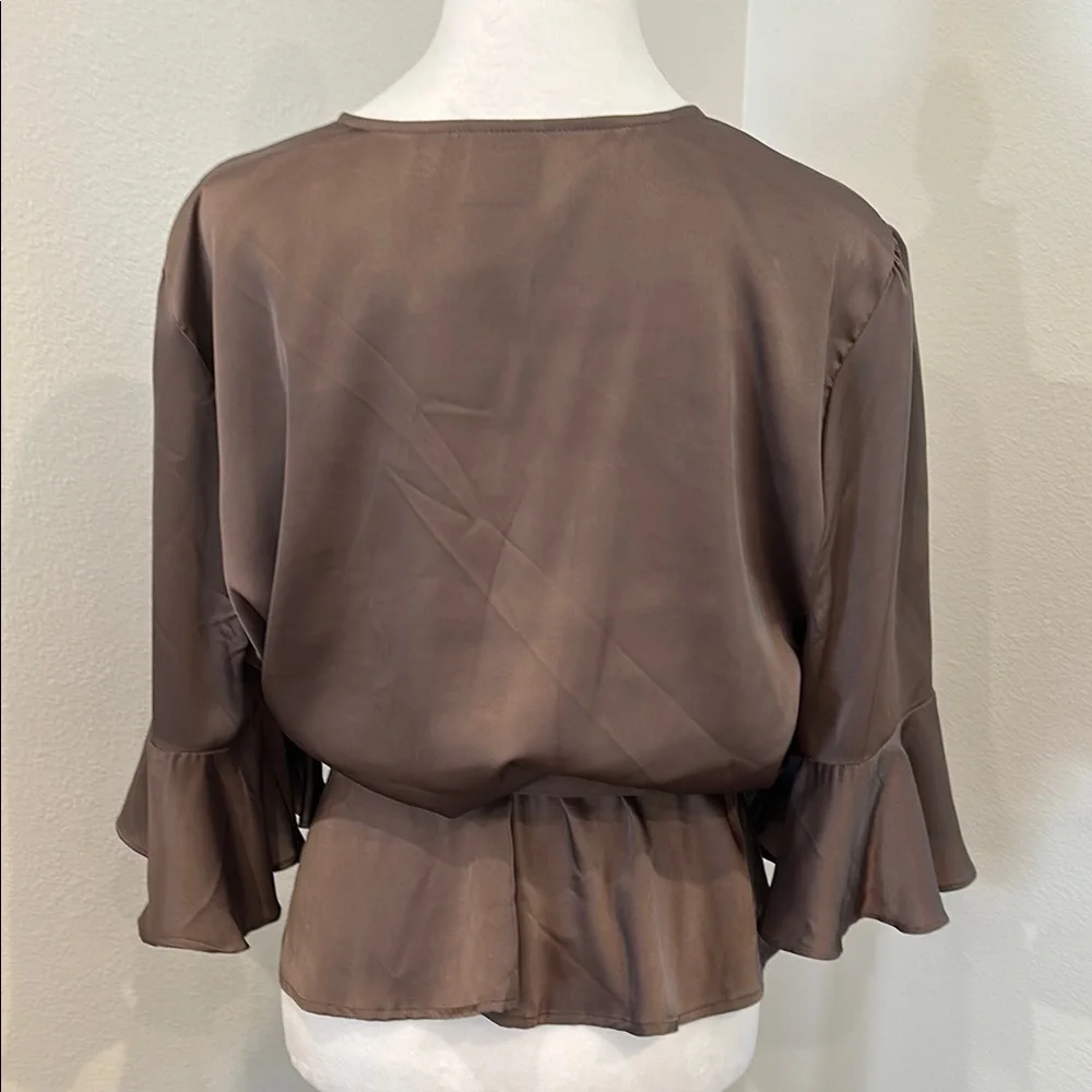 Soho Brown Ruffle Wrap Blouse - Picture 6 of 14